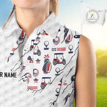 Load image into Gallery viewer, USA 250th anniversary womens golf sleeveless polo white golf ball patriotic top
