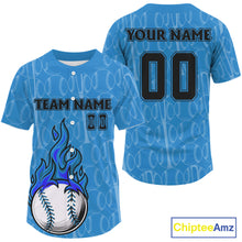 Load image into Gallery viewer, Custom Blue Flames Baseball Ball Jersey For Men Personalized Youth Baseball Shirt NYN0900