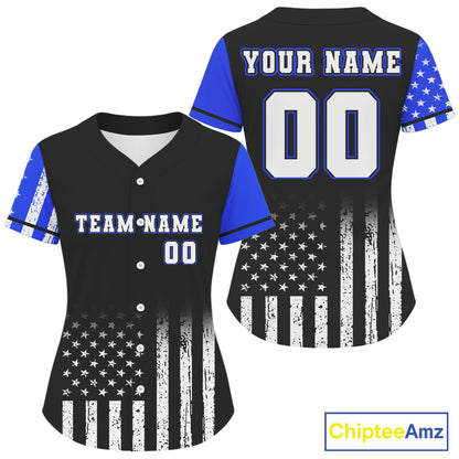 Custom Black And Blue US Flag Patriotic Baseball Shirt For Women Youth Baseball Jerseys NYN0903