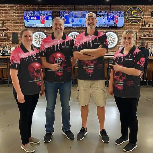 Custom Holographic Red Skull Darts Shirt 1/4-Zip For Women Light Skull Dart League Jerseys NYN2110