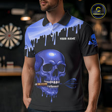 Load image into Gallery viewer, Custom Holographic Blue Skull Darts Shirt Polo For Men Light Skull Dart League Jerseys NYN2111