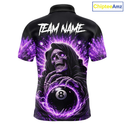 Lightning Purple Scary Grim Reaper Pool 8 Ball Men Billiard Shirt Custom Ball Billiard Team Attire NYN2624