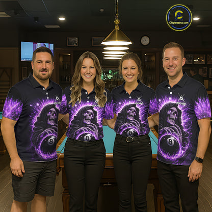Lightning Purple Scary Grim Reaper Pool 8 Ball Men Billiard Shirt Custom Ball Billiard Team Attire NYN2624