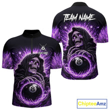 Load image into Gallery viewer, Lightning Purple Scary Grim Reaper Pool 8 Ball Men Billiard Shirt Custom Ball Billiard Team Attire NYN2624