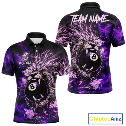Purple Smokes Lion Paint Pool 8 Ball Men Billiard Polo & 1/4-Zip Shirt Custom Billiard Team Attire NYN2626