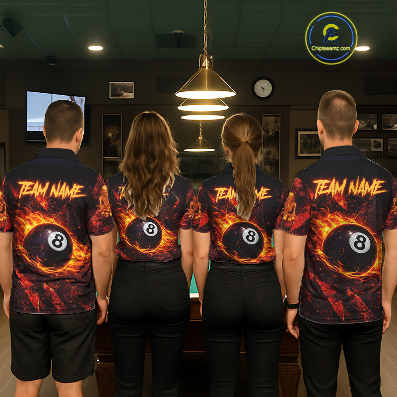 Cracked Soil Skull Red Flames Pool 8 Ball Women Billiard Polo & 1/4-Zip Shirt Custom Billiard Attire NYN2627