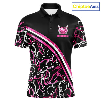 Men's holographic bowling polo, custom bowling league jersey, reflective bowling apparel