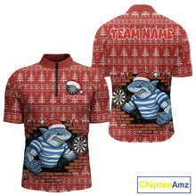 Load image into Gallery viewer, Funny Shark Dartboard Christmas Men Darts Quarter-Zip Shirt Custom Xmas Dart Jerseys NYN1851