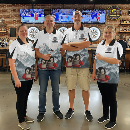 Boxing Fierce Penguin Duo Couple Men Darts 1/4-Zip Shirt Custom Funny Dart Team Jerseys NYN2357