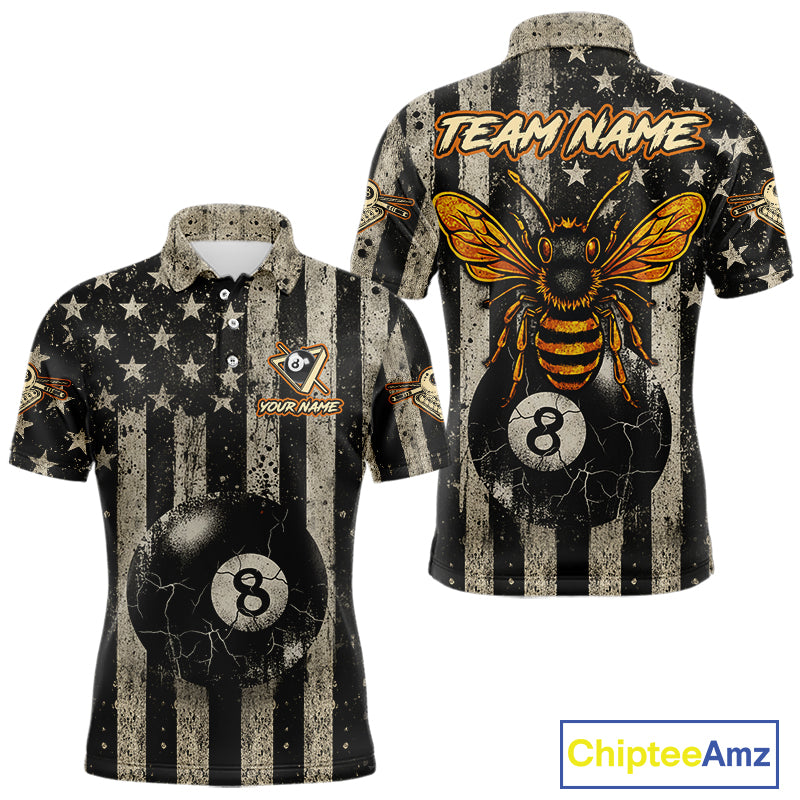 Funny Bee Crack Pool 8 Ball Men's Billiard Polo & 1/4 Zip Shirt Custom Billiard Ball Attire NYN2360