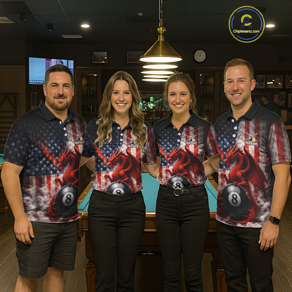 Patriotic Smoke Pool 8 Ball Women's Billiard Team Shirts Custom Dragon Billiard Ball Attire NYN2361