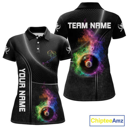 Personalized Colorful Smoke 8 Ball Women Billiard Polo & 1/4 Zip Shirt Pool Billiard Apparel NYN2370
