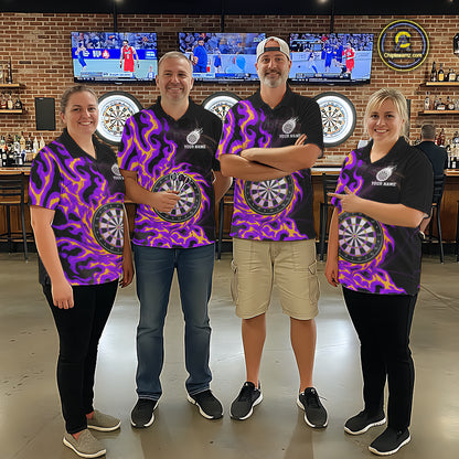 Purple & Yellow Flame Dartboard Darts Polo 1/4-Zip Shirt For Men Custom Fire Flame Dart Team Jersey NYN3939