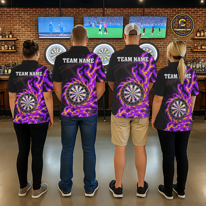 Purple & Yellow Flame Dartboard Darts Polo 1/4-Zip Shirt For Men Custom Fire Flame Dart Team Jersey NYN3939