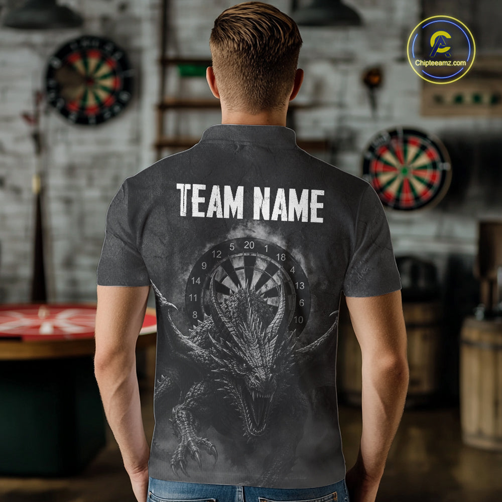 Custom Dragon Darts Shirt For Men With Cracked Stone, Dragon Grey Smoke Darts Team Jersey NYN3946