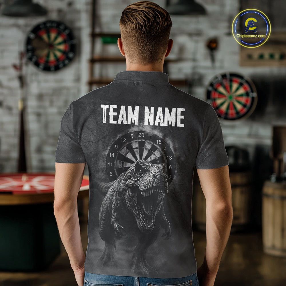 Custom Dinosaur Darts Shirt For Men With Cracked Stone, Dinosaur Grey Smoke Darts Team Jersey NYN3947