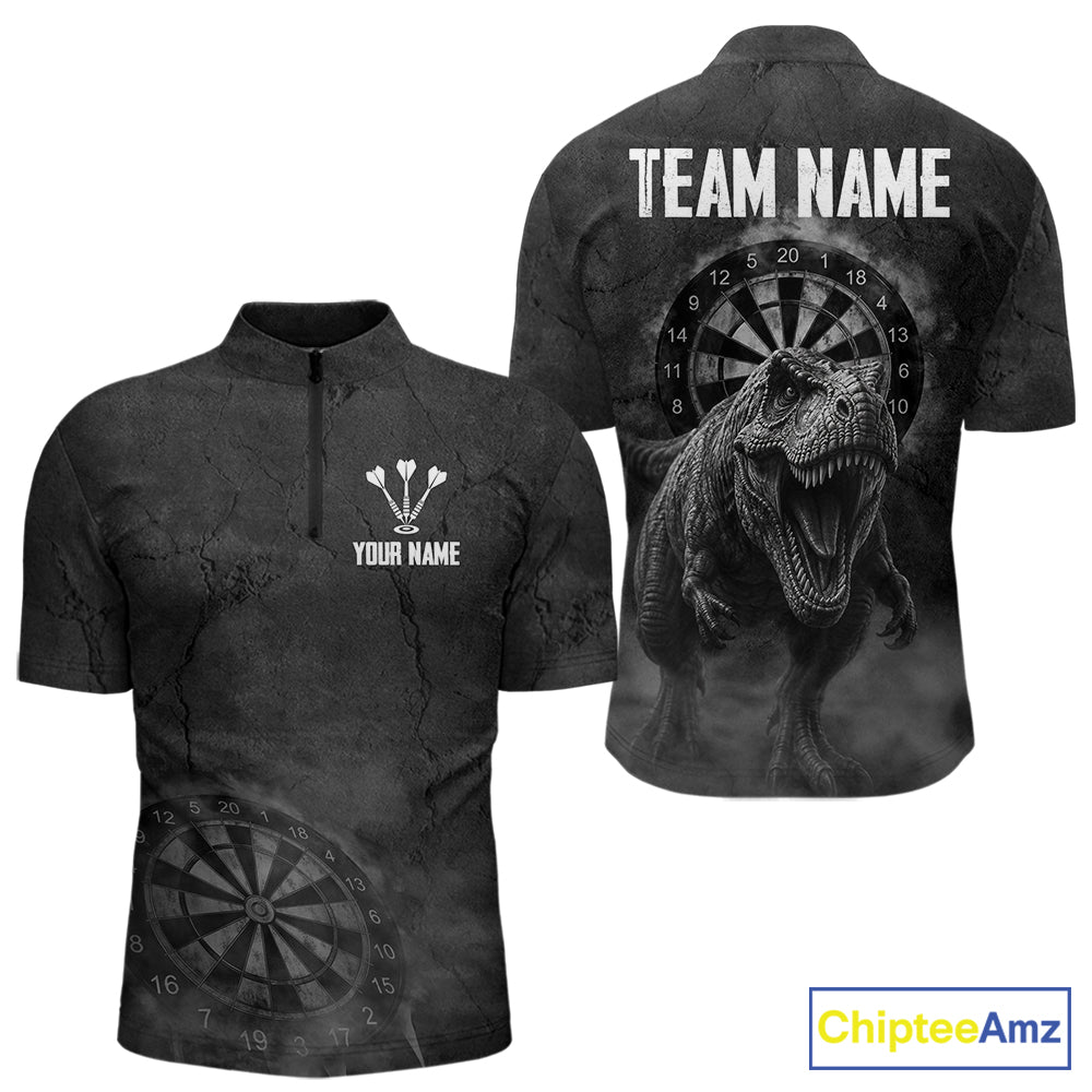 Custom Dinosaur Darts Shirt For Men With Cracked Stone, Dinosaur Grey Smoke Darts Team Jersey NYN3947