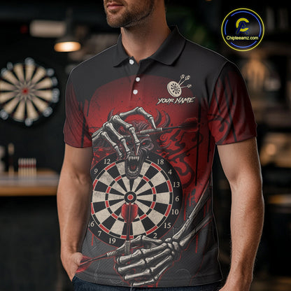 Custom Devil Skeleton Red Dripping Dartboard Men Darts Polo Shirt Outfits Dart Jerseys NYN1855