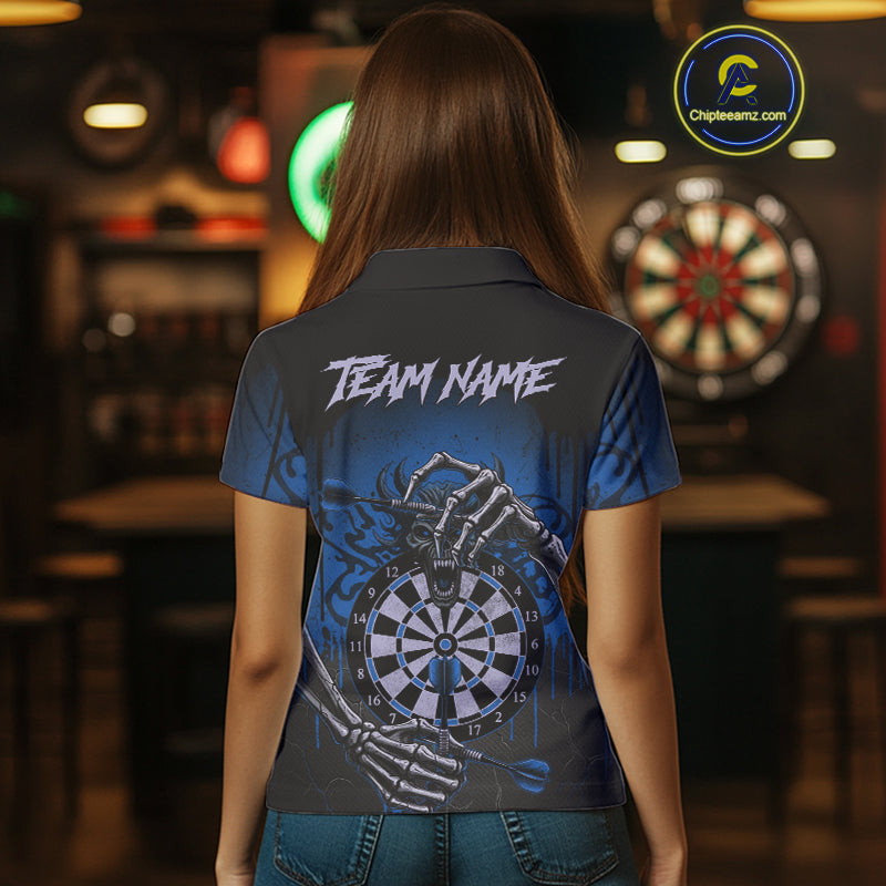 Custom Devil Skeleton Blue Dripping Dartboard Women Darts Polo Shirt Outfits Dart Jerseys NYN1856