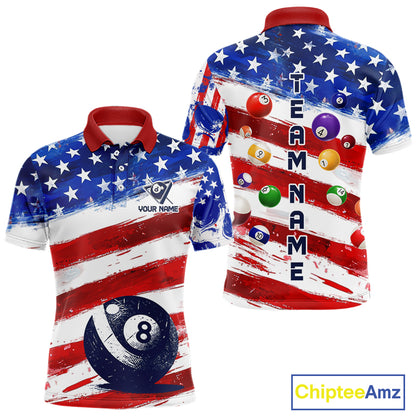 US Flag 8 Ball Pool Men Billiard Team Polo & 1/4-Zip Shirt Custom Billiard Attire Jersey NYN2373