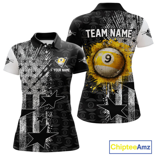 US Flag Grunge 9 Ball Pool Women Billiard Team Shirt Personalized Polo & 1/4-Zip Billiard Gifts NYN2380
