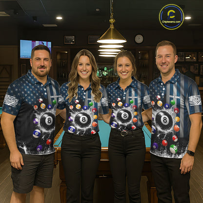 Watering 8 Ball Men Billiard Polo & 1/4-Zip Shirt Custom US Flag Pool Billiard Team Apparel NYN2384
