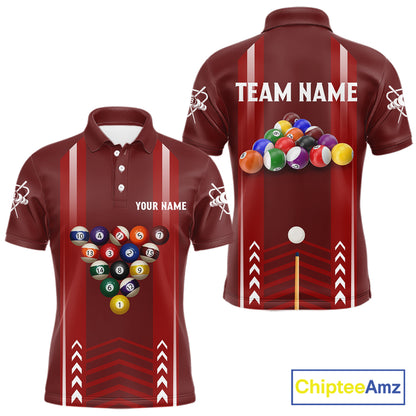 Personalized Red Ball Billiard  Polo & 1/4 Zip Shirt For Men Custom Pool Team Shirt Billiard Jersey NYN2981