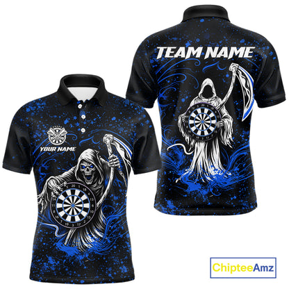 Black & Blue Splatter Grim Reaper Hold Dartboard Dart Shirts For Men Custom Dart Team Shirts NYN3953