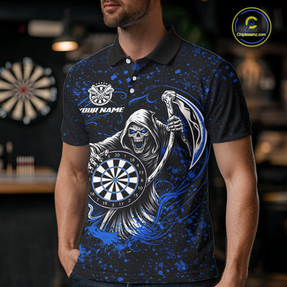 Black & Blue Splatter Grim Reaper Hold Dartboard Dart Shirts For Men Custom Dart Team Shirts NYN3953