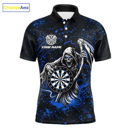 Black & Blue Splatter Grim Reaper Hold Dartboard Dart Shirts For Men Custom Dart Team Shirts NYN3953