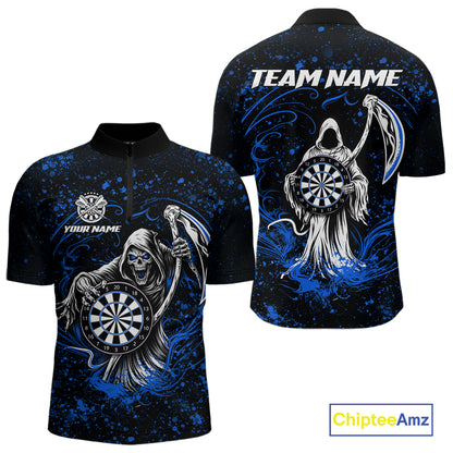 Black & Blue Splatter Grim Reaper Hold Dartboard Dart Shirts For Men Custom Dart Team Shirts NYN3953