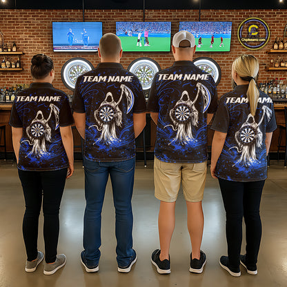 Black & Blue Splatter Grim Reaper Hold Dartboard Dart Shirts For Women Custom Dart Team Shirts NYN3953