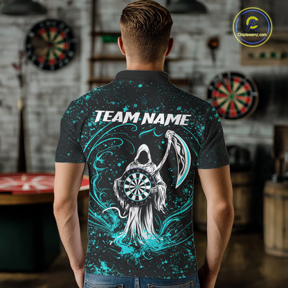 Black & Teal Splatter Grim Reaper Hold Dartboard Dart Shirts For Men Custom Dart Team Shirts NYN3954