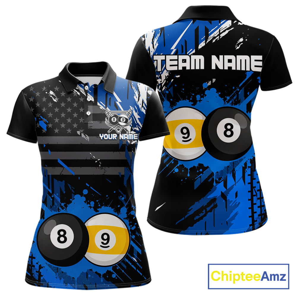 Custom Blue Splatter 8 Ball And 9 Ball Billiard Team Jersey Billiard Pool Shirt For Women NYN3956