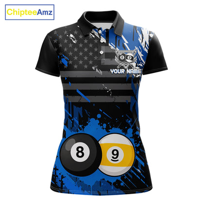 Custom Blue Splatter 8 Ball And 9 Ball Billiard Team Jersey Billiard Pool Shirt For Women NYN3956