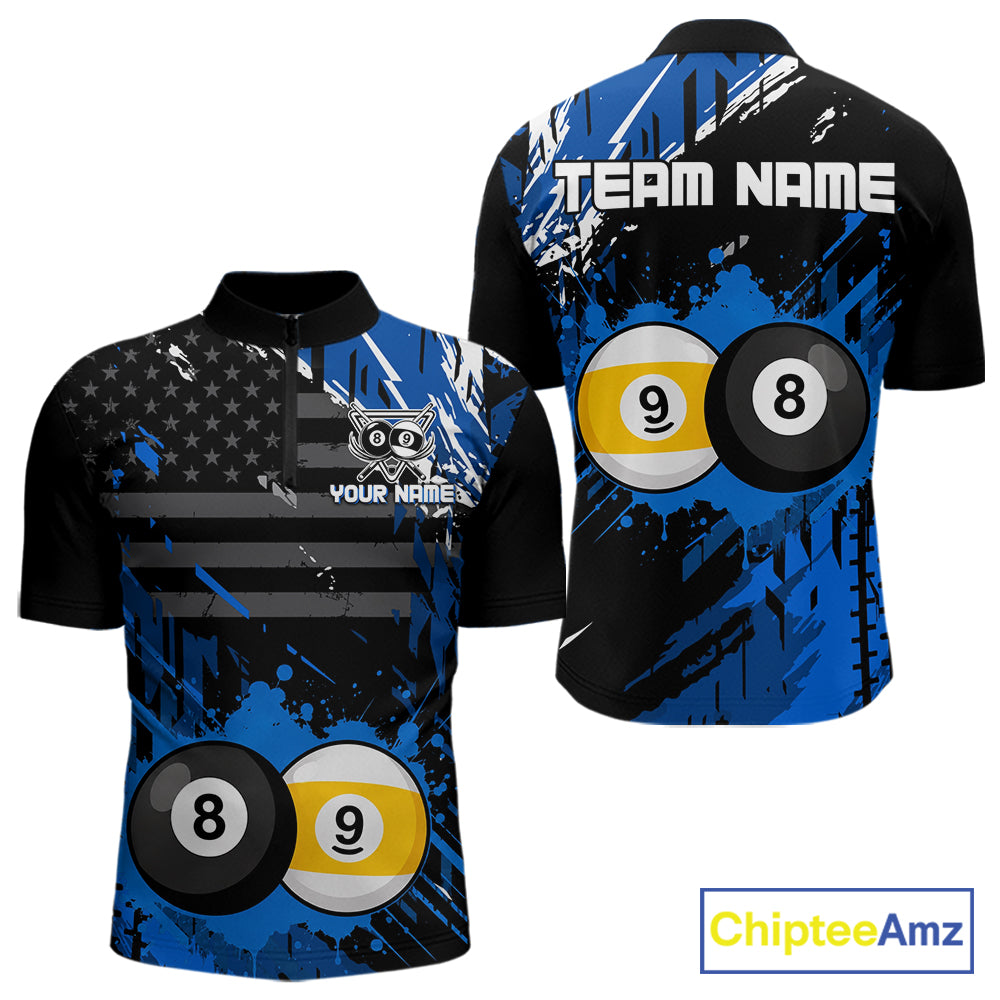 Custom Blue Splatter 8 Ball And 9 Ball Billiard Team Jersey Billiard Pool Shirt For Men NYN3956