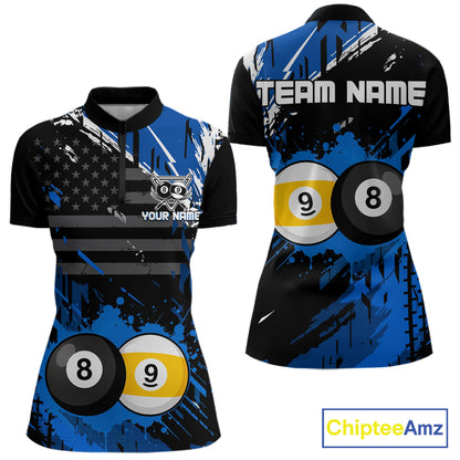 Custom Blue Splatter 8 Ball And 9 Ball Billiard Team Jersey Billiard Pool Shirt For Women NYN3956