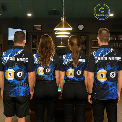 Custom Blue Splatter 8 Ball And 9 Ball Billiard Team Jersey Billiard Pool Shirt For Women NYN3956