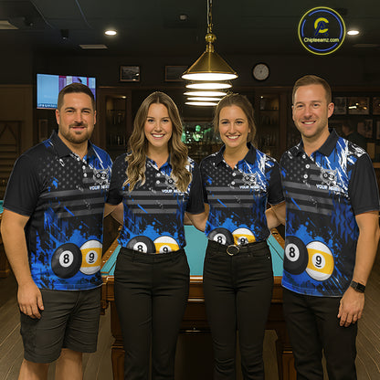 Custom Blue Splatter 8 Ball And 9 Ball Billiard Team Jersey Billiard Pool Shirt For Women NYN3956