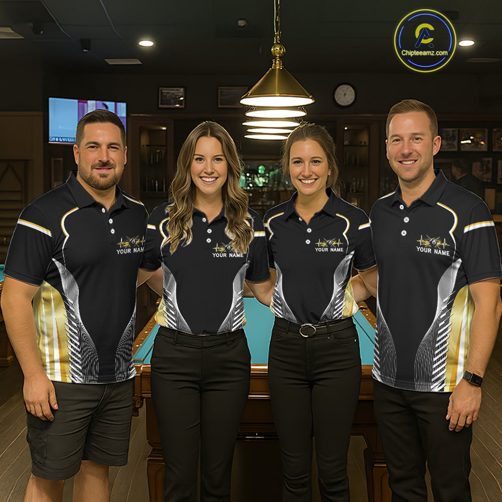 Black & Gold 8 Ball Pool Crown Men Billiard Team Shirt Custom Billiards Balls & Cue Gifts NYN2394