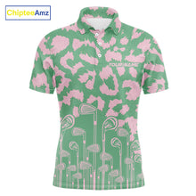 Load image into Gallery viewer, Mens Leopard Pattern Golf Polo Shirts Custom Green Pink Golf Clubs Pattern Attire, Golf Upf Shirts NYN3000