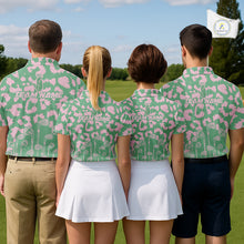 Load image into Gallery viewer, Mens Leopard Pattern Golf Polo Shirts Custom Green Pink Golf Clubs Pattern Attire, Golf Upf Shirts NYN3000