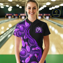 Load image into Gallery viewer, Purple Thunder Custom Womens Bowling Ball &amp; Pin Shirts, Bowling Team Jerseys For Bowlers NYN3418