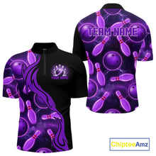 Load image into Gallery viewer, Purple Thunder Bowling Ball And Pins Shirt For Men Custom Bowling Team Jersey