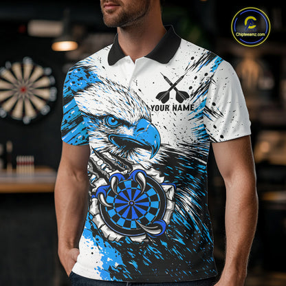 Custom Blue Grunge Eagle Scratch Dartboard Men Darts Polo & 1/4-Zip Shirts Dart Team Jerseys NYN2797