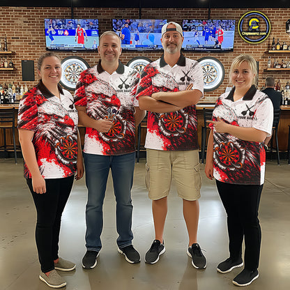 Custom Red Grunge Eagle Scratch Dartboard Men Darts Polo & 1/4-Zip Shirts Dart Team Jerseys NYN2798