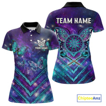 Load image into Gallery viewer, Blue Purple Galaxy Darts Polo &amp; 1/4-Zip Shirt For Women Personalized Butterfly Dart Team Appeal NYN3010