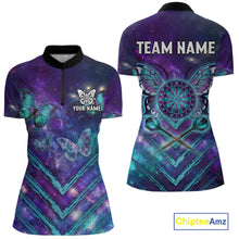 Load image into Gallery viewer, Blue Purple Galaxy Darts Polo &amp; 1/4-Zip Shirt For Women Personalized Butterfly Dart Team Appeal NYN3010