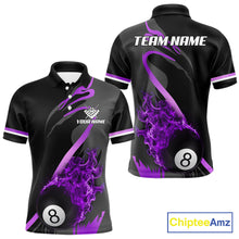 Load image into Gallery viewer, Purple Black Fire Flame 8 Ball Pool Shirt For Men Personalized Billiard Team Apparel