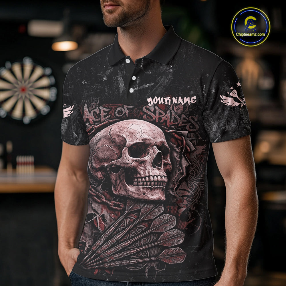 Red Graffiti Grunge Skull Darts Shirt For Men Custom Name & Team Skull Dart Outfit Jerseys NYN3985